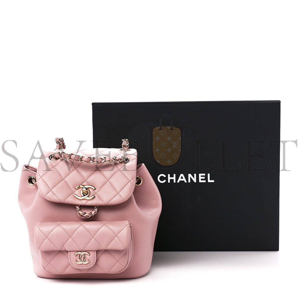 Ch*el master lambskin quilted small duma drawstring backpack light pink as2908 (18.5*18*12cm)